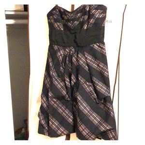 BCBG MaxAzria Pintucked Plaid Strapless Dress